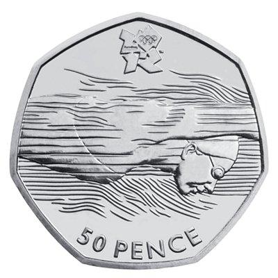Swimming 50p coin